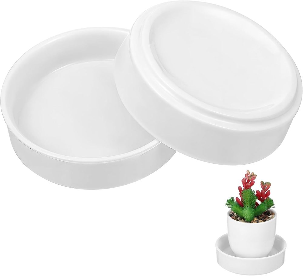 2pcs Brazilian Wood Pallet White Ceramic Saucer Brazilian Wood Potted Plants Ceramic Tray Holder Plant Pot Base Office Desktop Decoration