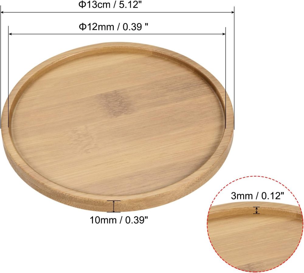 Plant Pot Saucer, 2 Pack 5 Inch OD Bamboo Round Flower Drip Tray for Indoors