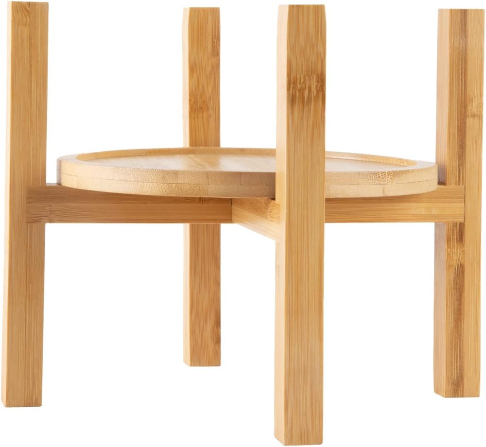 6.5 inch Modern Plant Stand & 5.5" Bamboo Saucer, Mid-Century Planter Holder, Plant Saucer, Round Bamboo Tray for Flower Pot, Planter Pot Tray, Prevent The Floor Wet, Not Include Planter Pot
