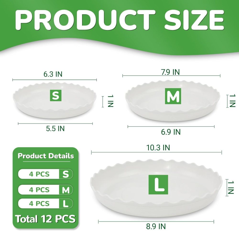 12 Packs Wave Plant Saucer - Plastic Flower Pot Drip Trays/Durable Heavy Duty White Plant Tray for Indoor and Out Door Plant(6/8/10 inch) - Image 2