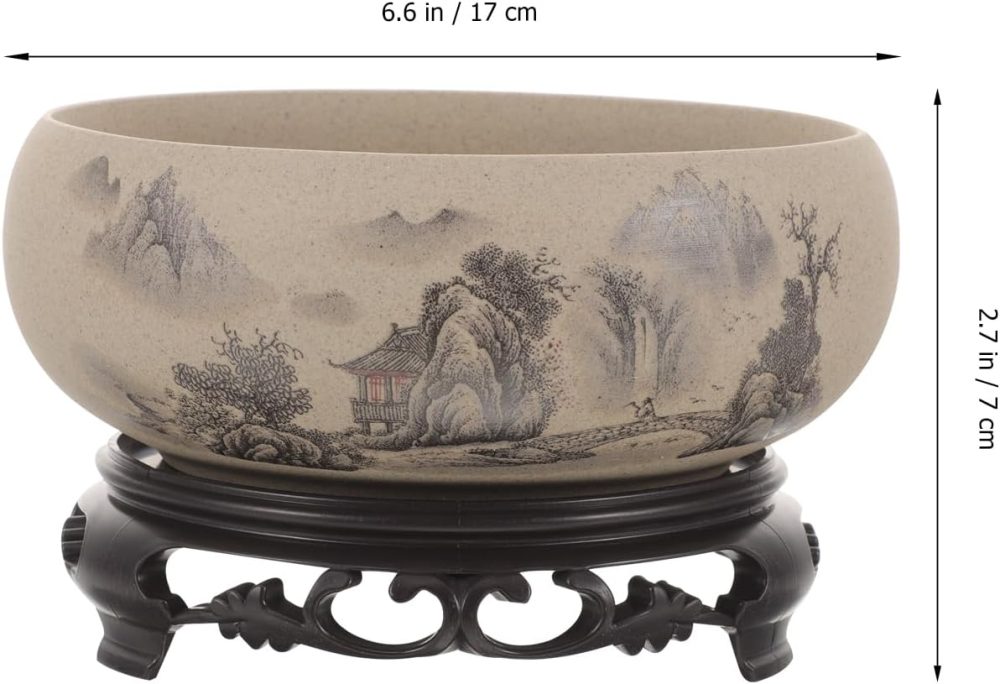 Water Lily Bowl Planter Narcissus Pot Ceramics Hydroponic Planter Pot with Base Stand Fountain Bowl for Base Stand Fountain Bowl Fish Pond Bird Bath Bonsai Planter Aquatic - Image 2