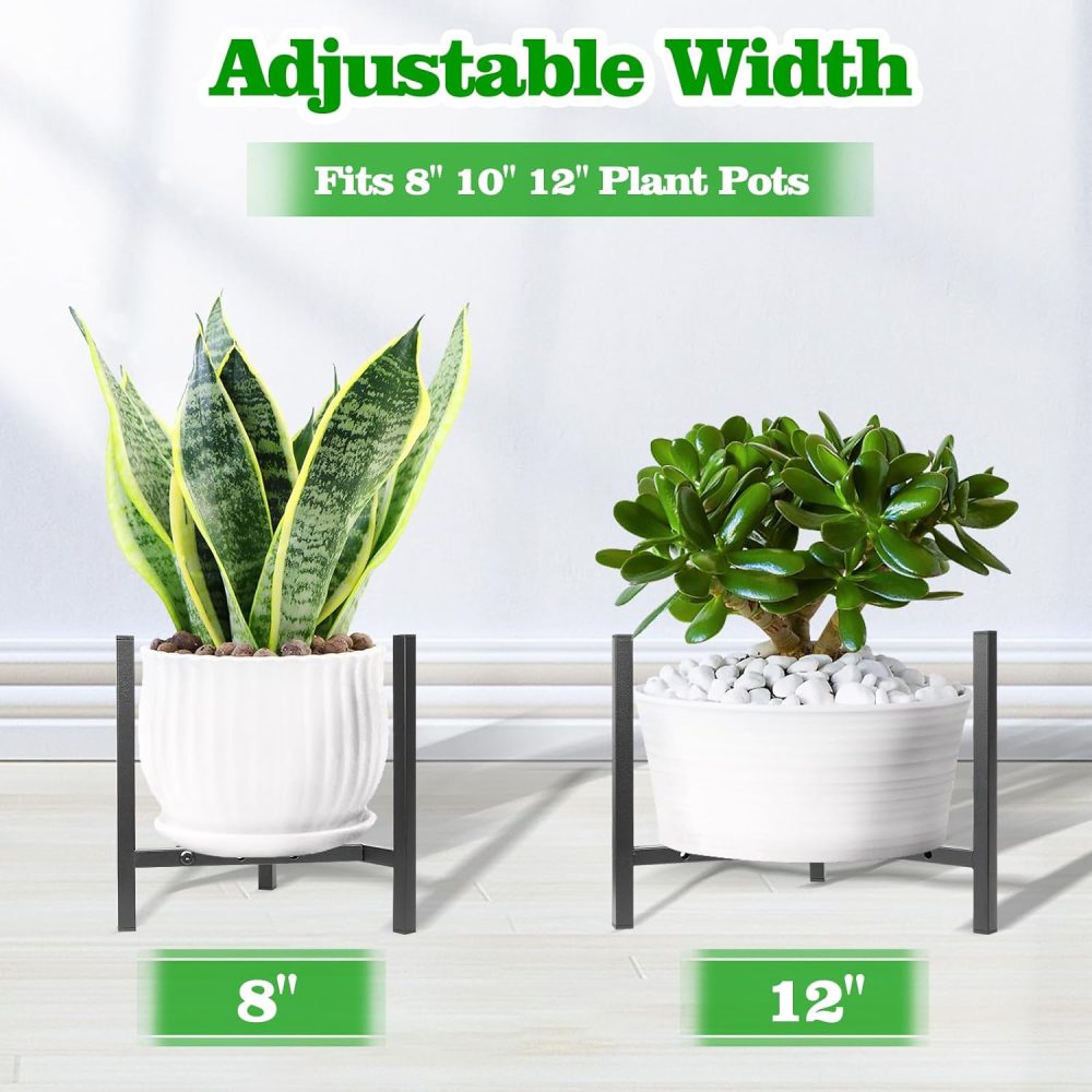 Plant Stand Indoor Adjustable, Metal Modern Plant Stand, Heavy Duty Stable Plant Pot Flower Holder Indoor Outdoor Corner, Fit 8 9 10 11 12 inch Pots, Black (Pot & Plant Not Included) - Image 2