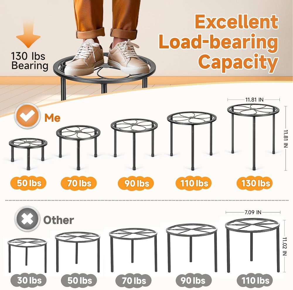 5 Pack Metal Plant Stand, Anti-Rust Iron Plant Stands for Indoor and Outdoor, Heavy Duty Flower Pot Stands for Multiple Plant, Black Potted Plant Holder for Garden Home (5 Pack Black) - Image 2