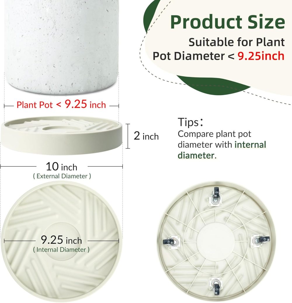 2PCS Round Plant Caddy with Hidden Wheels, Heavy Duty Rolling Plant Stand Caddy with Wheels, Pot Base for Indoor Outdoor, Beige, 10 inches