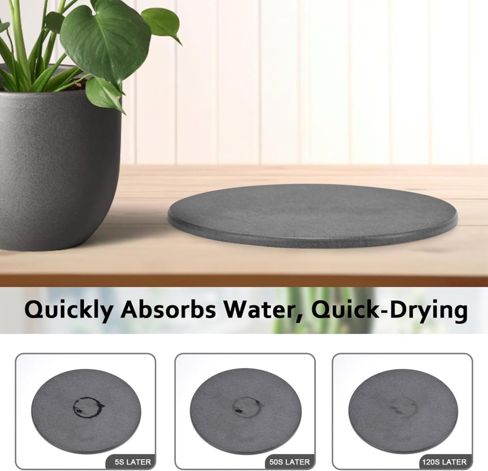 Plant Saucer - Quick Drying Diatomaceous Earth Stone Plant Trays, Super Absorbent Durable Flower Pot Saucers for Indoor & Outdoor Use – Keep Your Counters and Floors Clean and Dry(12 Inch, Grey)