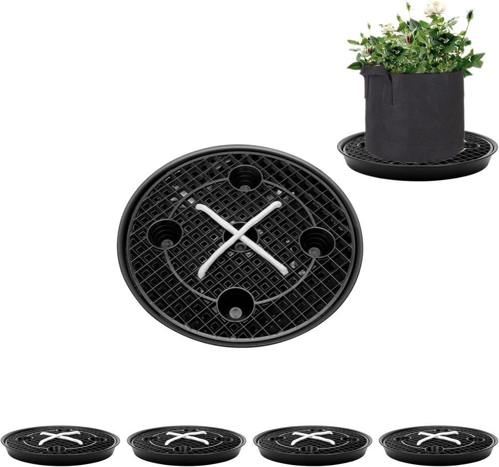 4-Pack Self-Watering Fabric Pot Base, Auto-Irrigation Water Delivery System for Plant Growth Bags, Automatic Watering Plant Saucer for Fabric Planters, 2 Year Warranty