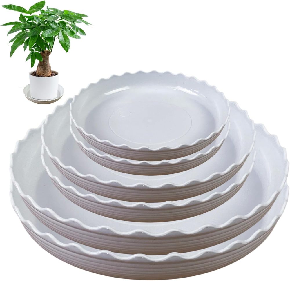 6 Packs Wave Plant Saucer - Plastic Flower Pot Drip Trays/Durable Heavy Duty White Plant Tray for Indoor and Out Door Plant(6/8/10 inch)