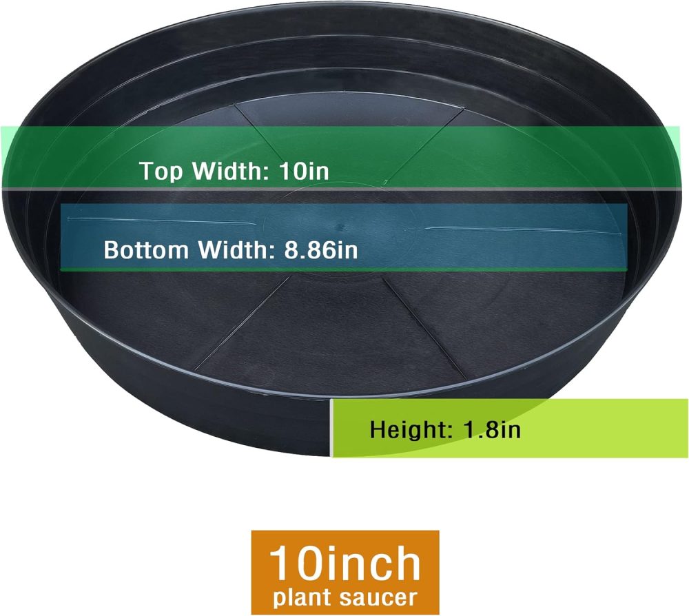 Plant Saucer 10 12 14 16 18 20 25 Inch Extra-Deep Plant Trays for Flower Pot, Heavy Drainage Tray for Indoors No Holes, 4 Pack of Plastic Plant saucers Water Catcher for Pots Base (10 Inch, Black) - Image 2