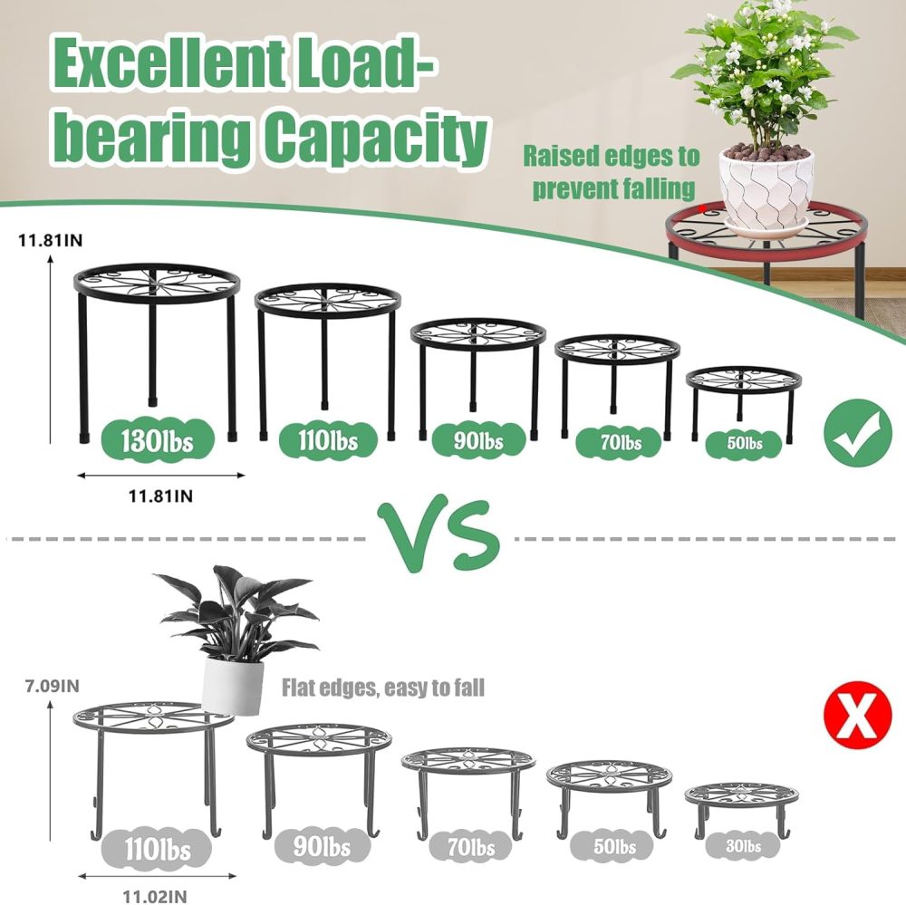 5-Pack Decent Metal Plant Stands, Heavy Duty Flower Pot Stands for Multiple Plant, Anti-Rust Iron Plant Pot Shelf, Decoration Racks for Home Indoor and Outdoor (5 Pack Black) - Image 2