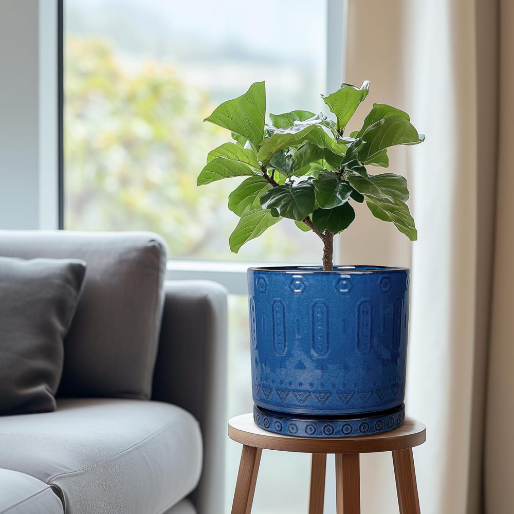 Plant Water Catcher Tray - Ceramic Plant Saucer for Outdoors 8 Inch Plant Pot Saucer Plant Drip Tray for Potted Plants Drainage Decorative Round Flower Pot Saucer Blue - Image 2
