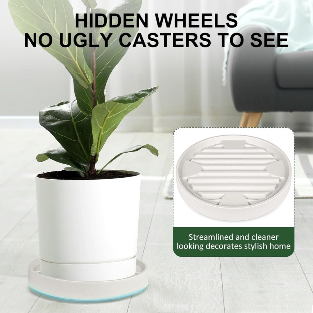 12" Plant Caddy with Hidden Wheels, 4 Invisible Caters, Rolling Plants Stand with Wheel Dolly, Wheeled Planter Roller Base, Indoor Pots Holder Tray Plants Pallet, Beige, 2Pack