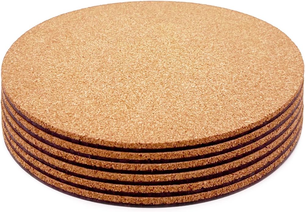 Cork Plant Coasters, Double Layers 6 Inch Cork Planter Coaster, Absorbent Cork Plant Mats, Cork Plant Coasters for House Plants, 6 Pcs