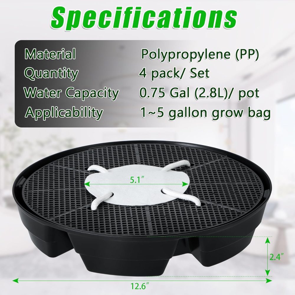 4 Pack Self-Watering Fabric Pot Base for Indoor Plants, Auto Watering Pot Base Potted Plant Saucers, Automatic Watering Plant Drip Irrigation Tray for Garden Grow Tent Greenhouse Planter Accessories - Image 2