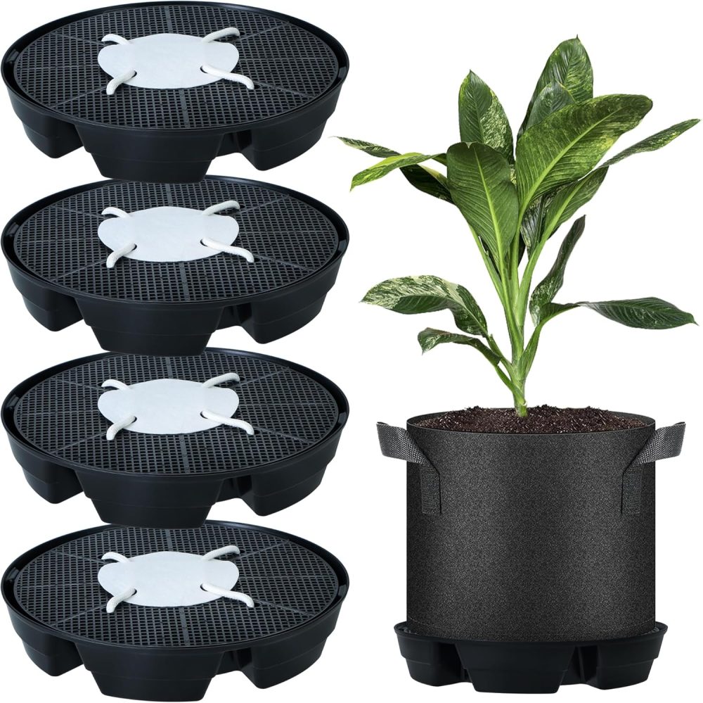 4 Pack Self-Watering Fabric Pot Base for Indoor Plants, Auto Watering Pot Base Potted Plant Saucers, Automatic Watering Plant Drip Irrigation Tray for Garden Grow Tent Greenhouse Planter Accessories