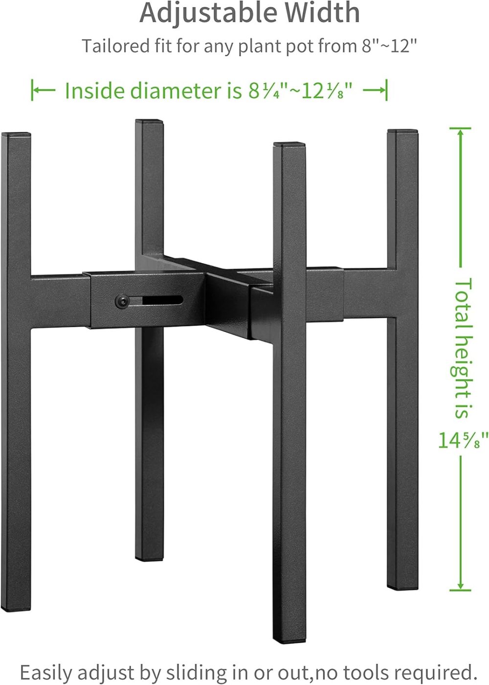Plant Stand, Adjustable Size Fits 8 9 10 11 12 Inches Plant Pot, Metal Planter Stand, Mid Century Expandable Plant Holder Indoor Outdoor, Adjustable Width: 8”-12” - Easy Assembly - Image 2