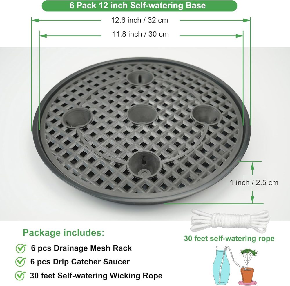 6 Pack 12 inch Self Watering Base for Fabric Grow Bag, Self-watering Plastic Elevated Plant Saucer Stand, Automatic Watering Tray for Non-woven Planter Flower Pot Growth Tent Greenhouse Indoor Outdoor - Image 2