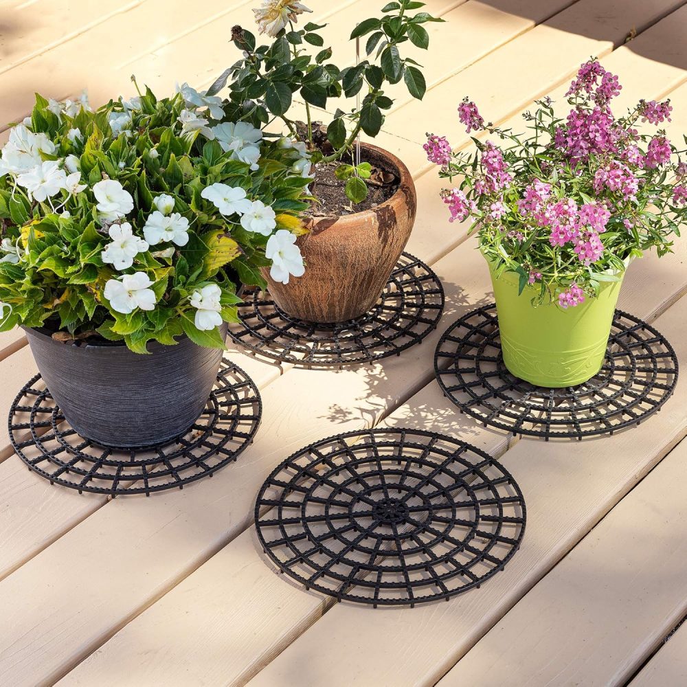 Patio & Deck Floor Protector (Set of 4) | 12" Outdoor Plant Stand Base | Plant Trivet for Patio & Deck | Planter Coasters to Protect Floors
